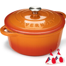 Overmont Enameled Cast Iron Dutch Oven - 4.5QT Pot with Lid Cookbook & Cotton Potholders - Heavy-Duty Cookware for Braising Stews Roasting Bread Ba
