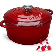 Overmont Enameled Cast Iron Dutch Oven - 4.5QT Pot with Lid Cookbook & Cotton Potholders - Heavy-Duty Cookware for Braising Stews Roasting Bread Ba