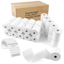 TK Thermal King 30 Rolls 3 1/8 230' feet White Thermal Paper Cash Register POS Receipt  Fits All Credit Card Terminal Great For Credit Card Paper