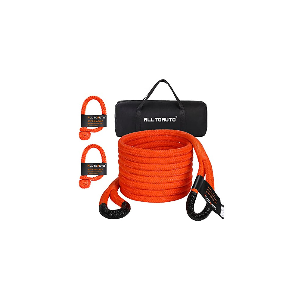 Alltoauto 1 X 30' Kinetic Recovery & Tow Rope 33 000Lbs With 2 Soft Shackles 33 000Lbs Offroad Recovery Kit For 4Wd Pick Up Truck Suv Atv Utv Oran 734172717366