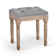 VONLUCE Taburet vintage francez pentru picioare cu picioare din lemn rustic ?i scaun captu?it 18,5 inchi nalta tapi?at cu spuma cu memorie Tabur