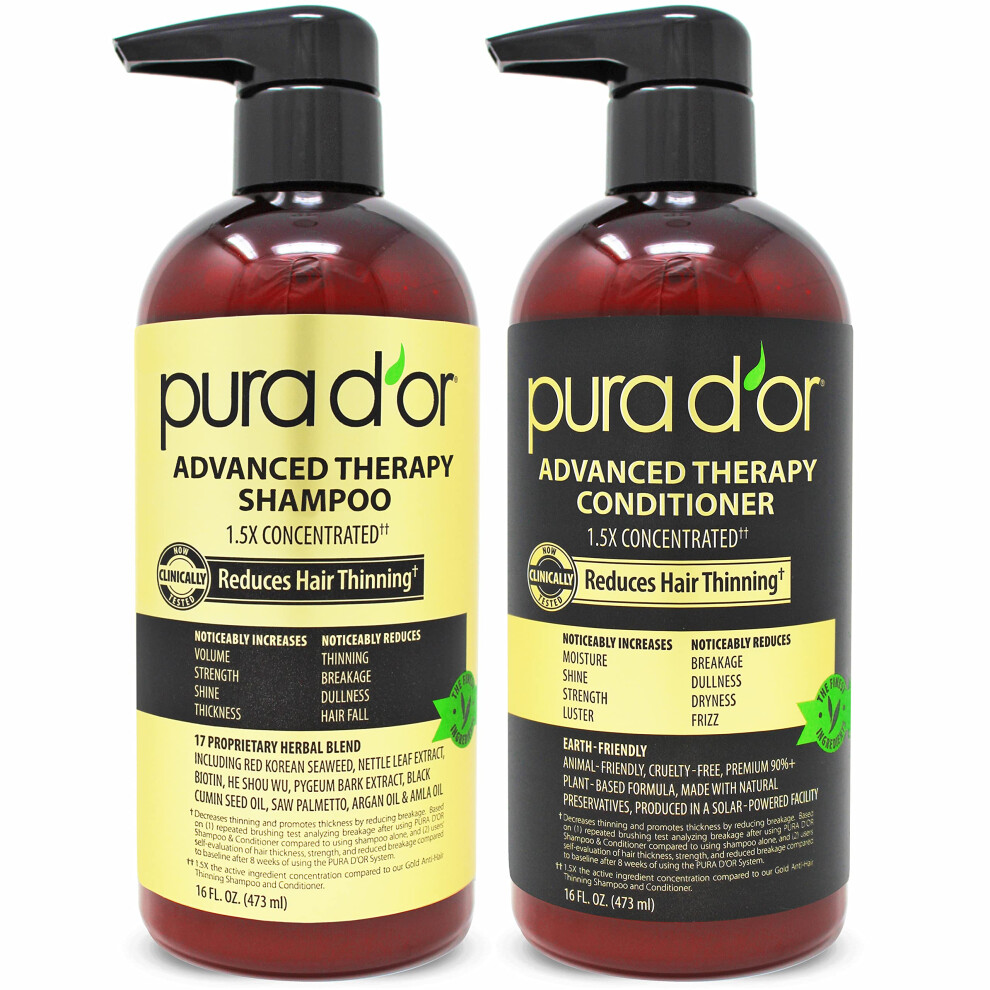 PURA D'OR Anti-Thinning Advanced Therapy Biotin Shampoo & Conditioner Hair Care Set  Clinically Proven  DHT Blocker Hair Thickening Products For Women