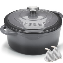 Overmont Enameled Cast Iron Dutch Oven - 5.5QT Pot with Lid Cookbook & Cotton Potholders - Heavy-Duty Cookware for Braising Stews Roasting Bread Ba