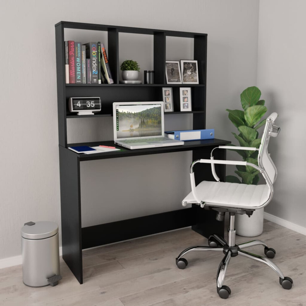 Vidaxl Desk With Shelf 110X45x157 Cm Engineered Wood Black