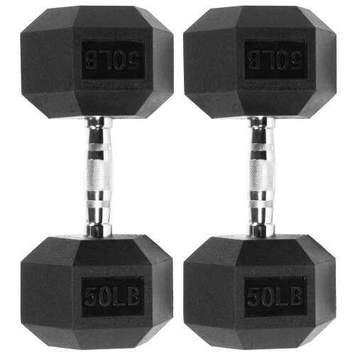 Fitvids Rubber Encased Hex Dumbbell  50LB  Pair 2