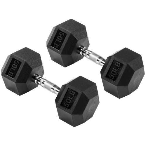 Fitvids Rubber Encased Hex Dumbbell  50LB  Pair 1
