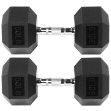 Fitvids Rubber Encased Hex Dumbbell 50LB Pair