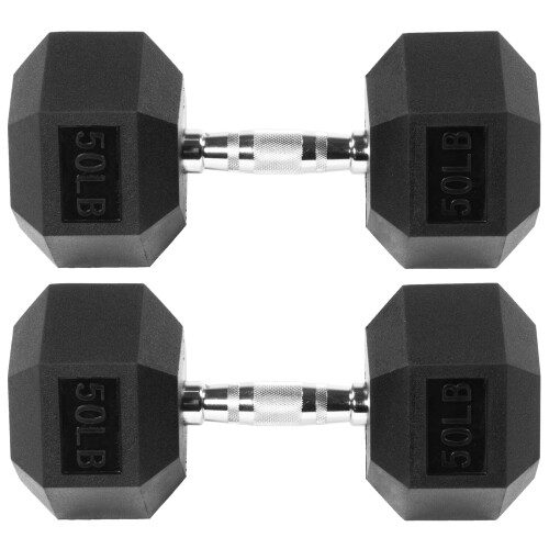 Fitvids Rubber Encased Hex Dumbbell  50LB  Pair