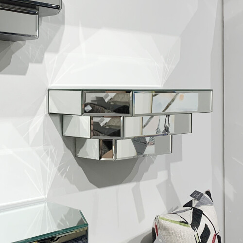 Contemporary Floating Mirrored Glass Stepped Shelf 2
