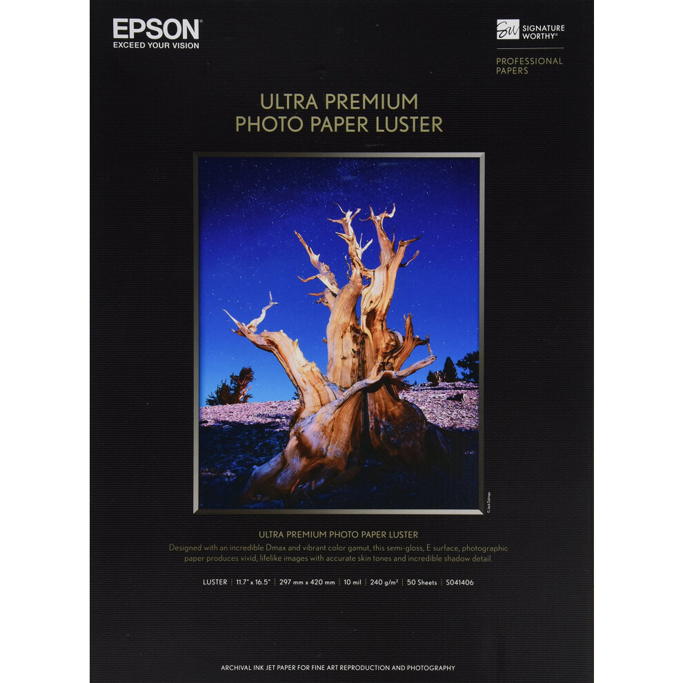 Epson Ultra Premium Photo Paper LUSTER (11.7x16.5 Inches  50 Sheets) (S041406)