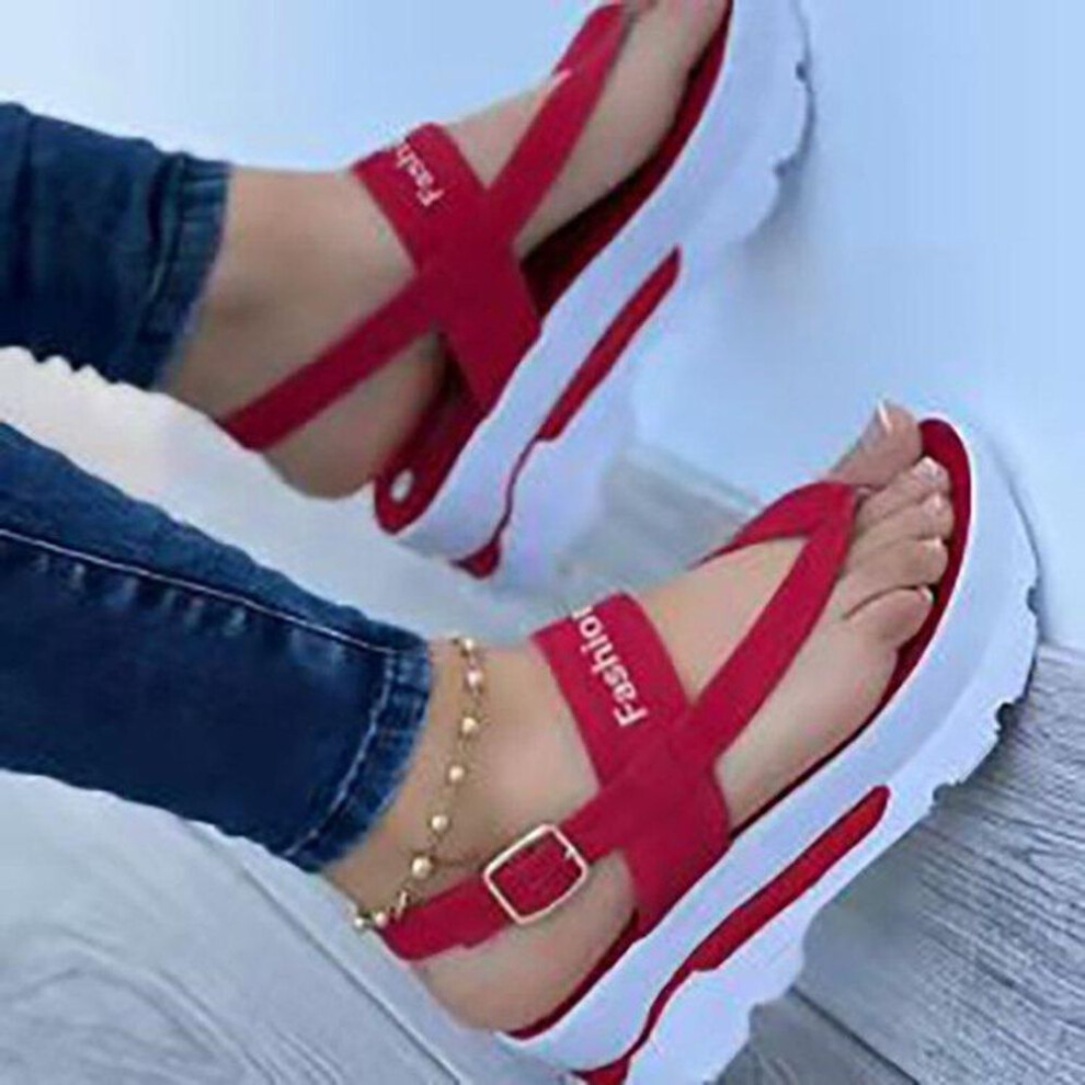 (red, 37) Summer Oversized Wedge Heel Clip Toe Strap Sandals For Women&apos;s New Outwear Roman Sandals