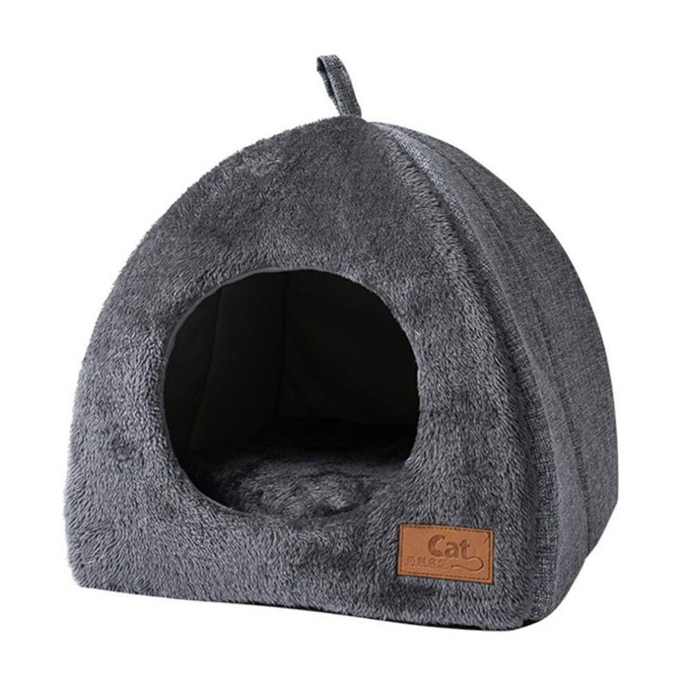 (gray, M) Semi-enclosed Cat Bed Non-slip Pet Kennel Gray Kitten House Indoor Sleeping Cats Cave Bed Plush Foldable Small Dogs Tent Stuff