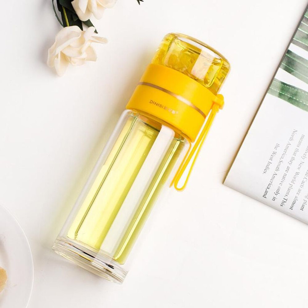(orange, 400ml) Cute Creative Transparent Bubble Tea Insulation Hot Water Bottle Tea Water Separation Glass Thermos Bottle Tea Infuser Drinkware