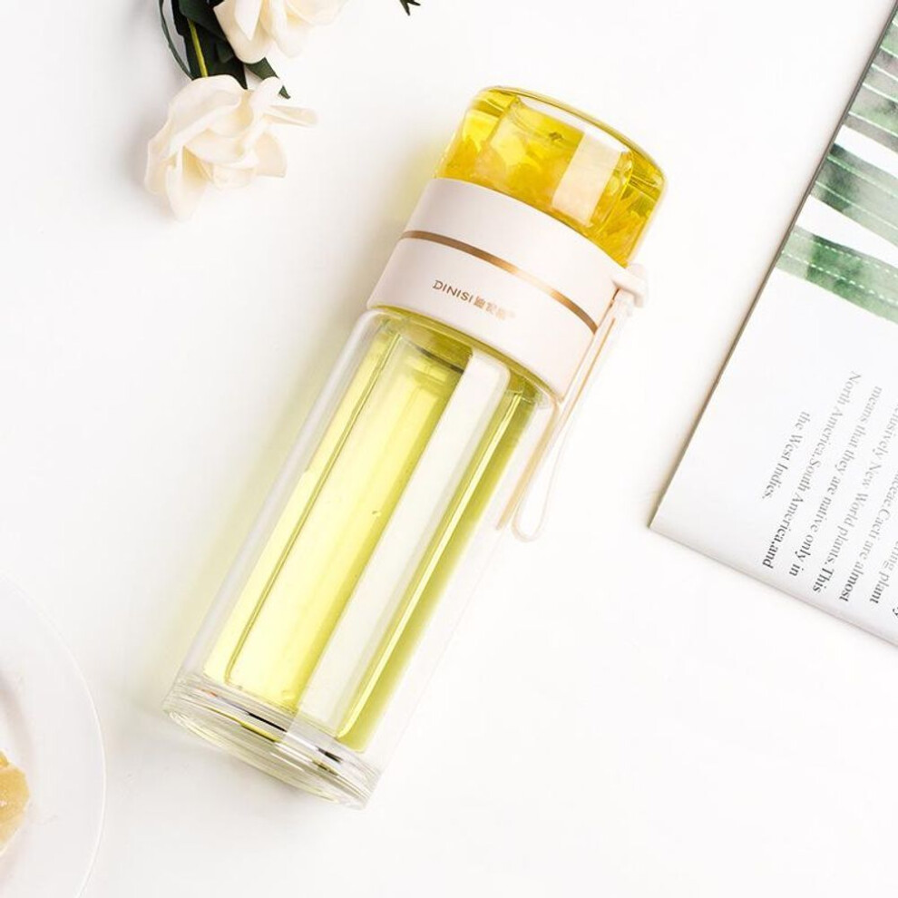 (white, 400ml) Cute Creative Transparent Bubble Tea Insulation Hot Water Bottle Tea Water Separation Glass Thermos Bottle Tea Infuser Drinkware