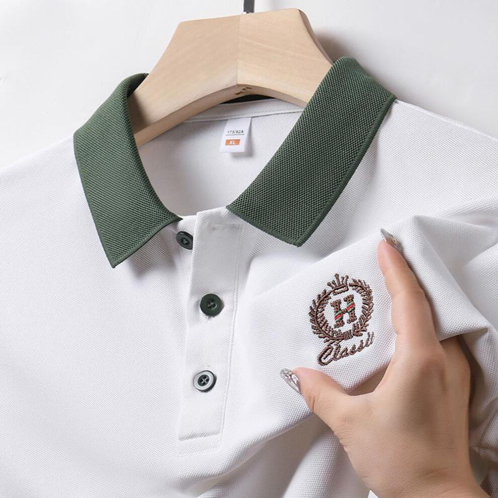(white, XL) Young and Middle-aged Summer New Embroidered Lapel Short-sleeved Men&apos;s T-shirt Polo Shirt Top Business Casual Bottoming Shirt Trendy