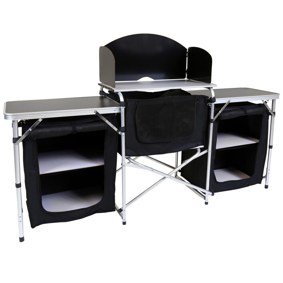 Charles Bentley Odyssey Folding Kitchen Camping Large Storage Unit Portable Cooking Wind Shield Black Easy Assemble Store