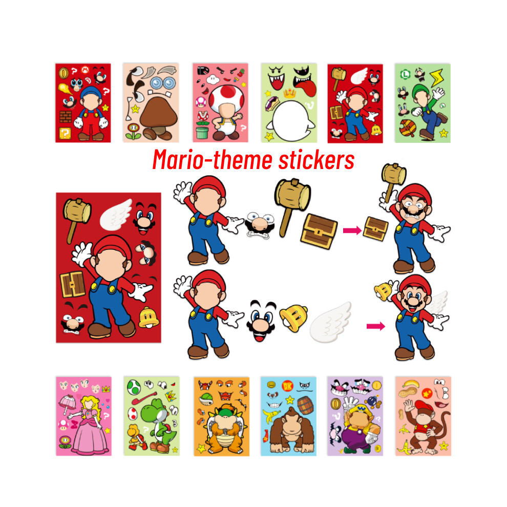 12pcs Mario Cartoon Diy Face Stickers Parent Child Interactive Puzzle Game Fans