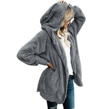 (Dark Gray, S) Women Fluffy Winter Coat Fleece Fur Jacket Teddy Bear Casual Outerwear Hoodies