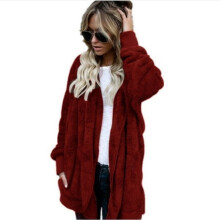 (WineRed, XL) Women Fluffy Winter Coat Fleece Fur Jacket Teddy Bear Casual Outerwear Hoodies