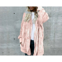 (Pink, L) Women Fluffy Winter Coat Fleece Fur Jacket Teddy Bear Casual Outerwear Hoodies