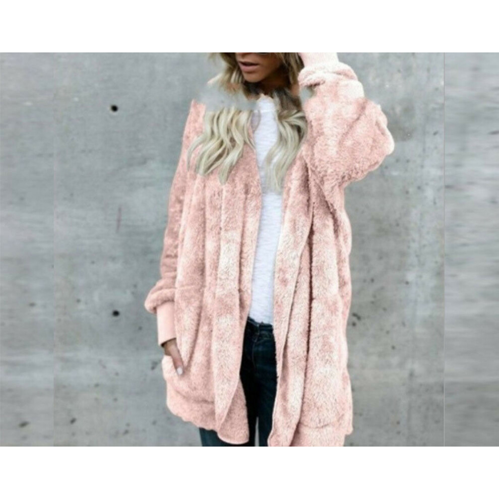 (Pink, L) Women Fluffy Winter Coat Fleece Fur Jacket Teddy Bear Casual Outerwear Hoodies