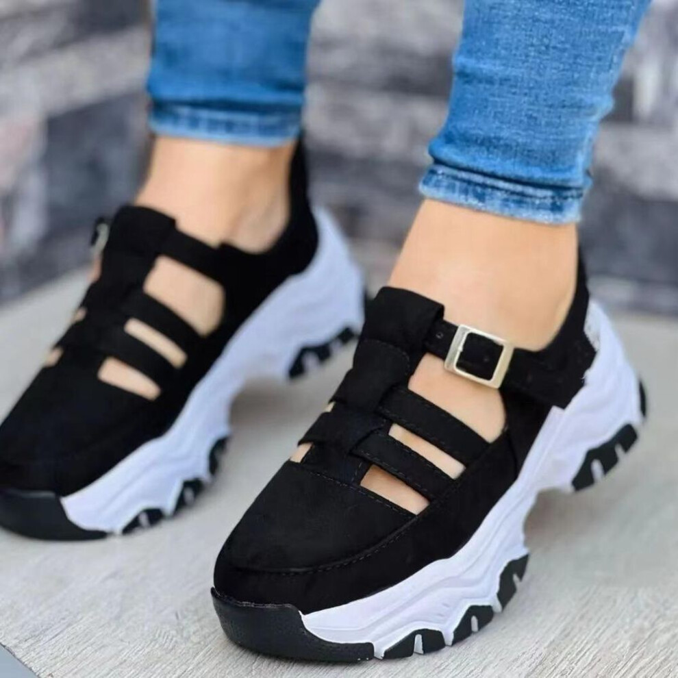 (black, 41) 2024 New Thick-soled Women&apos;s Sports Shoes Fashion Casual Comfortable Slip-on Flat Shoes Women&apos;s Heightening Vulcanized Shoes