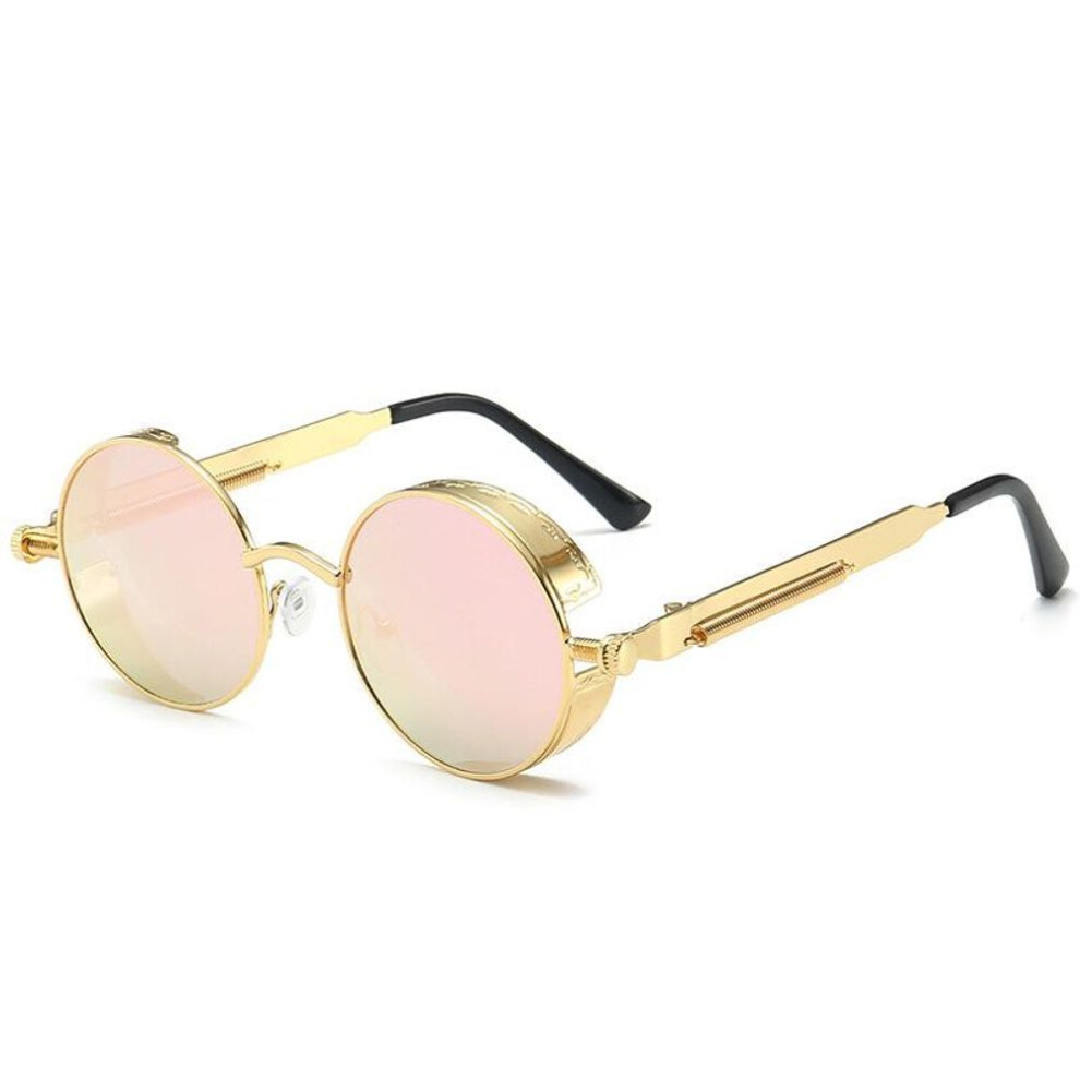 (gold,pink) Classic Gothic Steampunk Sunglasses Luxury High Quality Men And Women Retro Round Metal Frame Sunglasses Non Polarized Glasses
