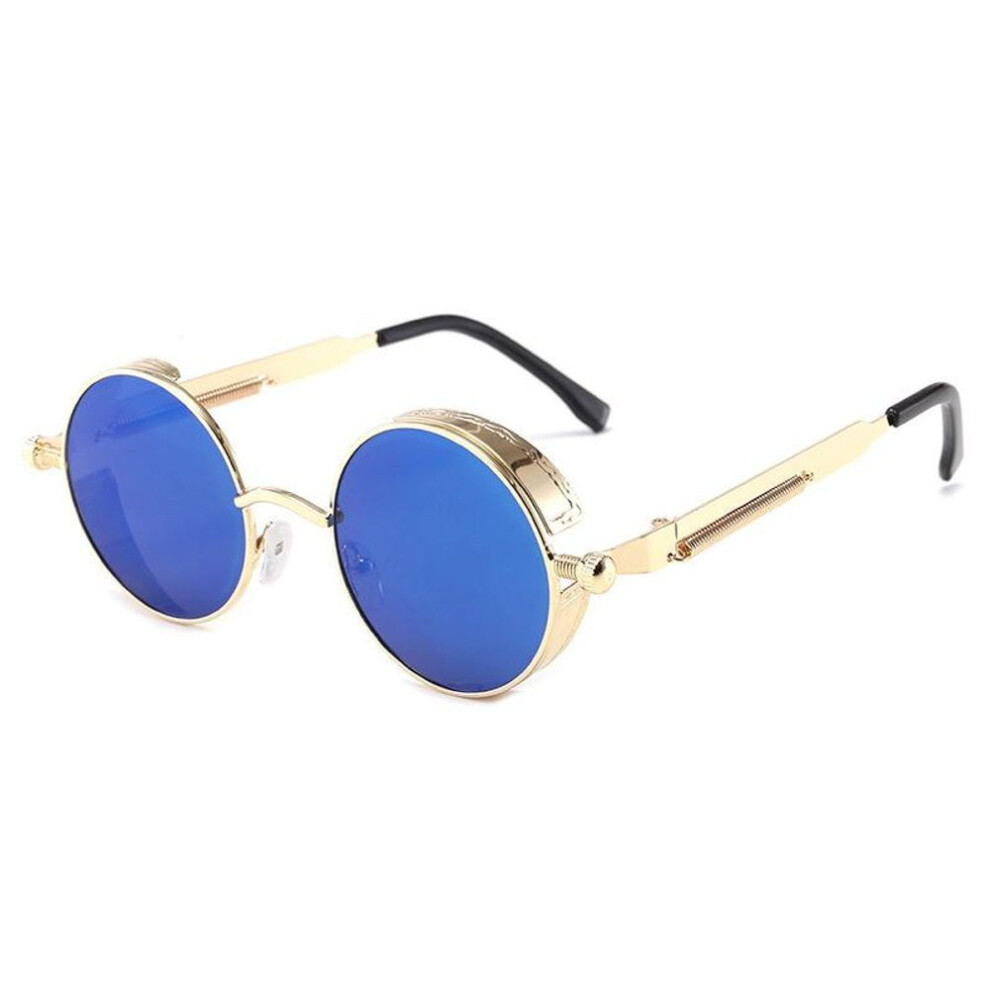 (gold,blue) Classic Gothic Steampunk Sunglasses Luxury High Quality Men And Women Retro Round Metal Frame Sunglasses Non Polarized Glasses