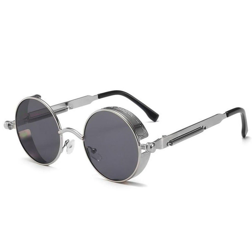 (silver,grey) Classic Gothic Steampunk Sunglasses Luxury High Quality Men And Women Retro Round Metal Frame Sunglasses Non Polarized Glasses