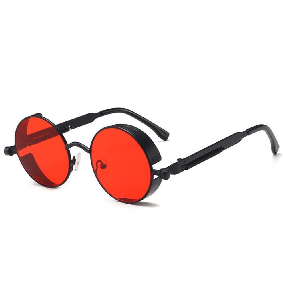 (black,red) Classic Gothic Steampunk Sunglasses Luxury High Quality Men And Women Retro Round Metal Frame Sunglasses Non Polarized Glasses