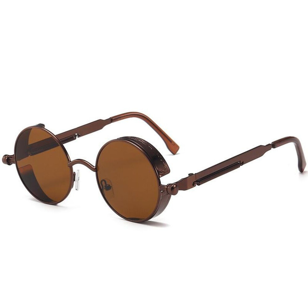 (coffee) Classic Gothic Steampunk Sunglasses Luxury High Quality Men And Women Retro Round Metal Frame Sunglasses Non Polarized Glasses