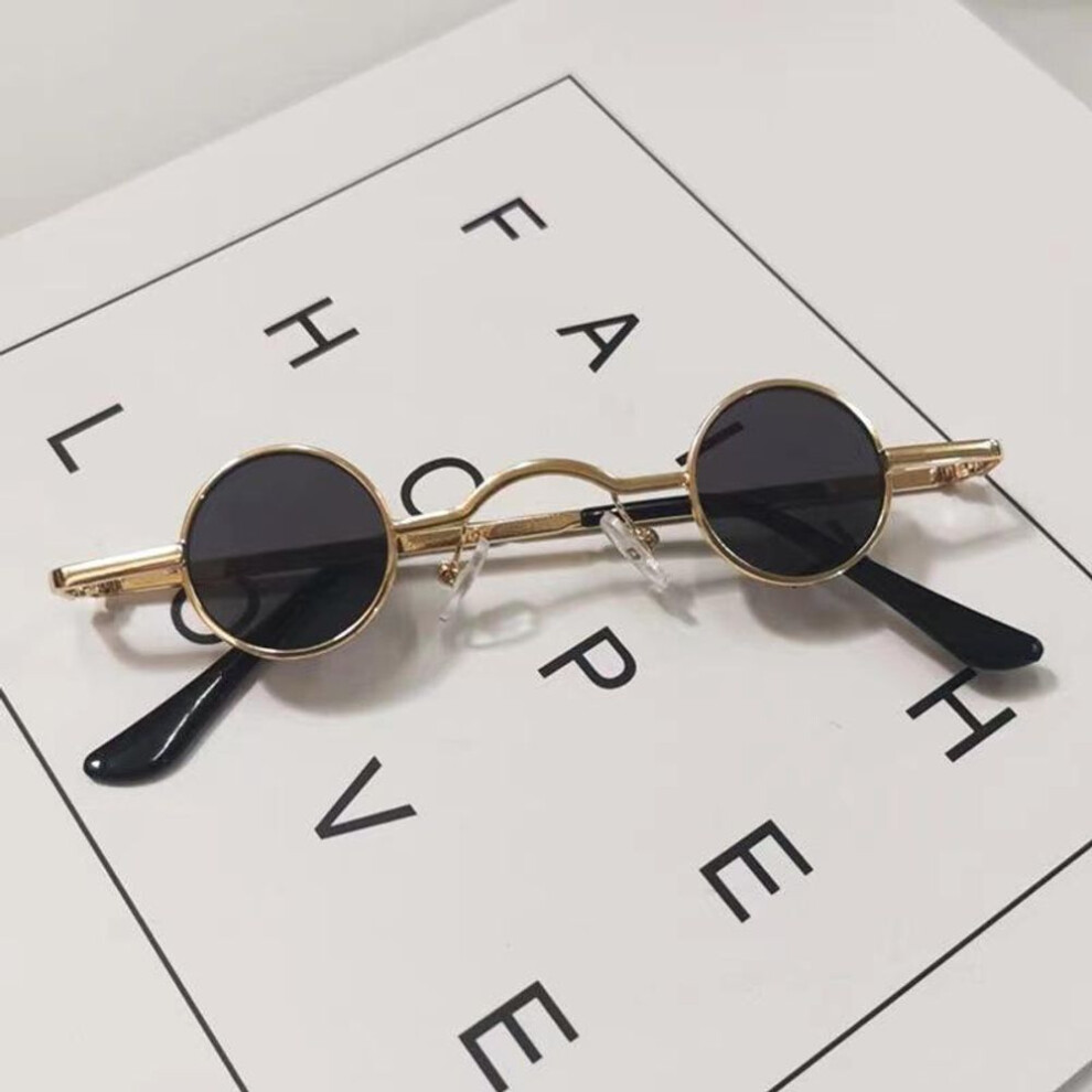 (gold,grey) Retro Mini Sunglasses Round Men Metal Frame Small Round Framed Sun Glasses Popular Color Lens Fashion Non Polarized Glasses