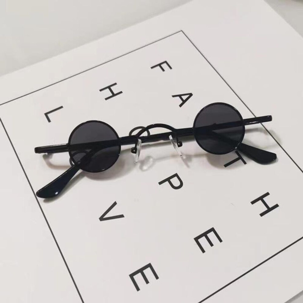 (black) Retro Mini Sunglasses Round Men Metal Frame Small Round Framed Sun Glasses Popular Color Lens Fashion Non Polarized Glasses
