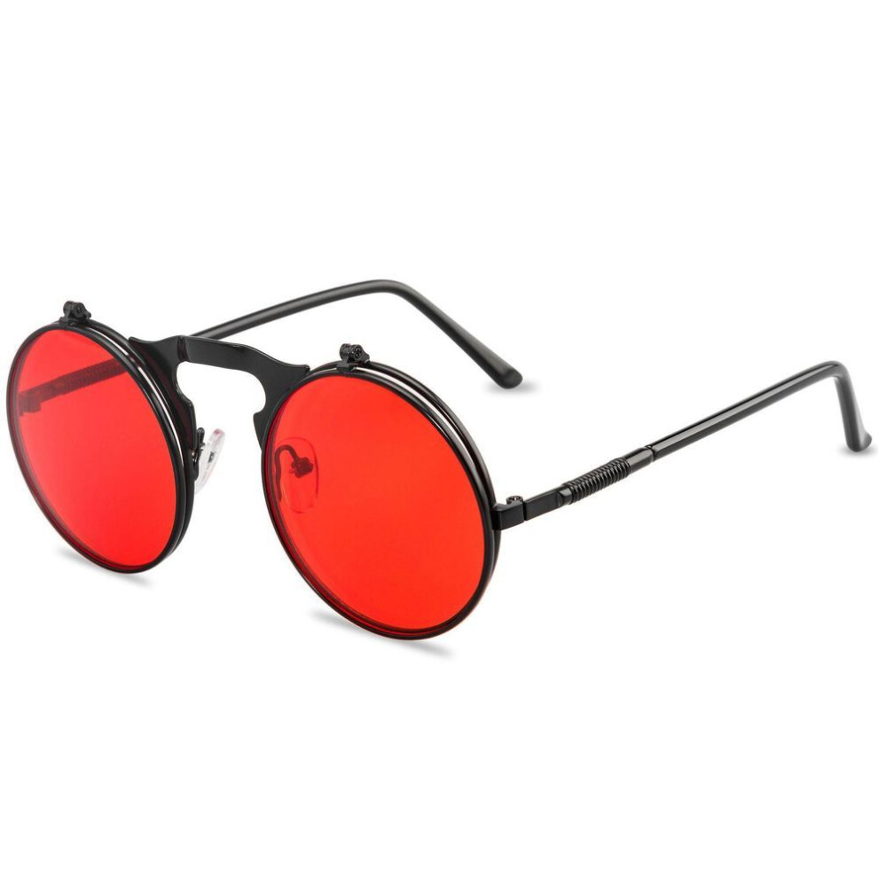 (black,red) Vintage Steampunk Flip Sunglasses Retro Round Metal Frame Sun Glasses For Men Women Circle Glasses Non Polarized Glasses
