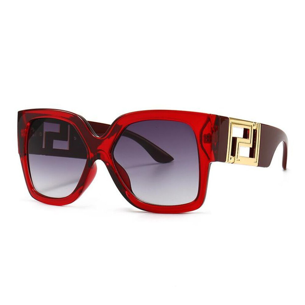 (wine red,grey) Square Thick Frame Sunglasses Women Big Size Eyewear Lunette Femme Luxury Brand Sun Glasses Hollow Out Vintage Non Polarized Glasses