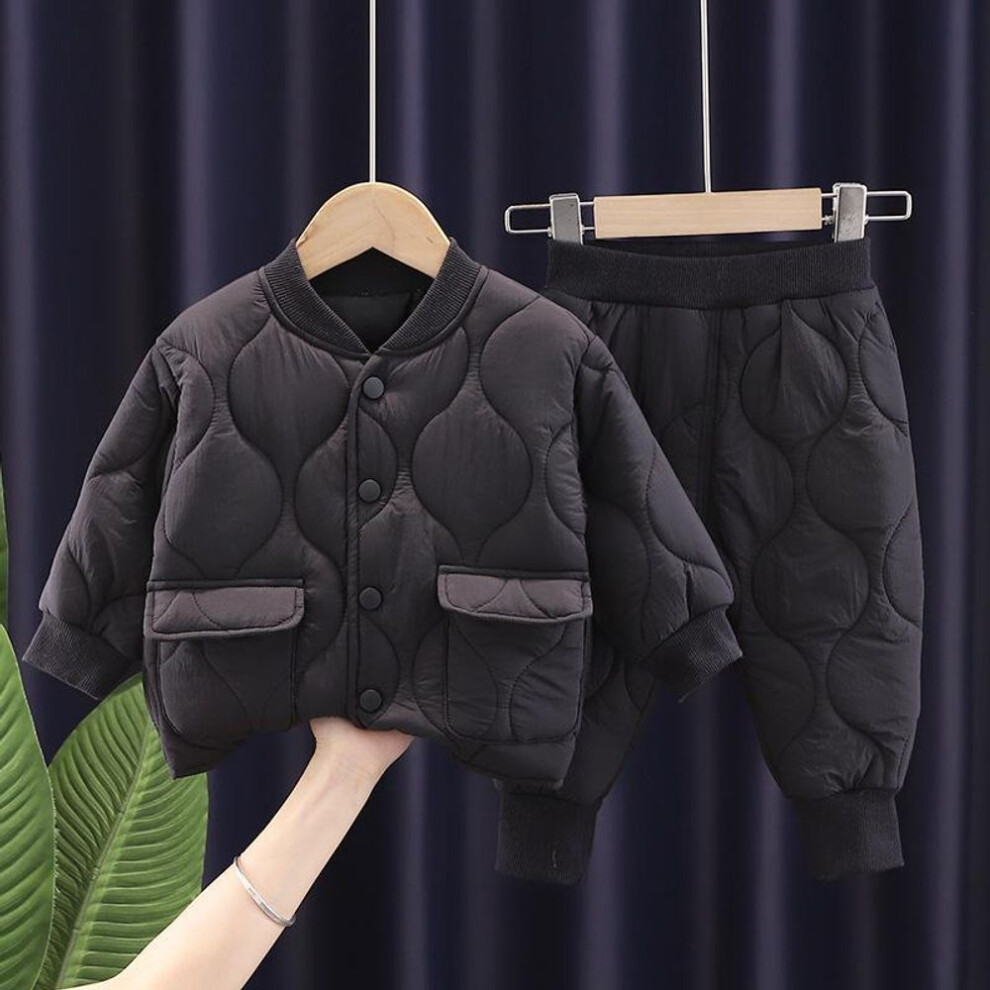 (black, 90cm) Winter Boys And Girls Cotton-padded Clothes Two-piece Set Baby Leisure Cotton-padded Coat