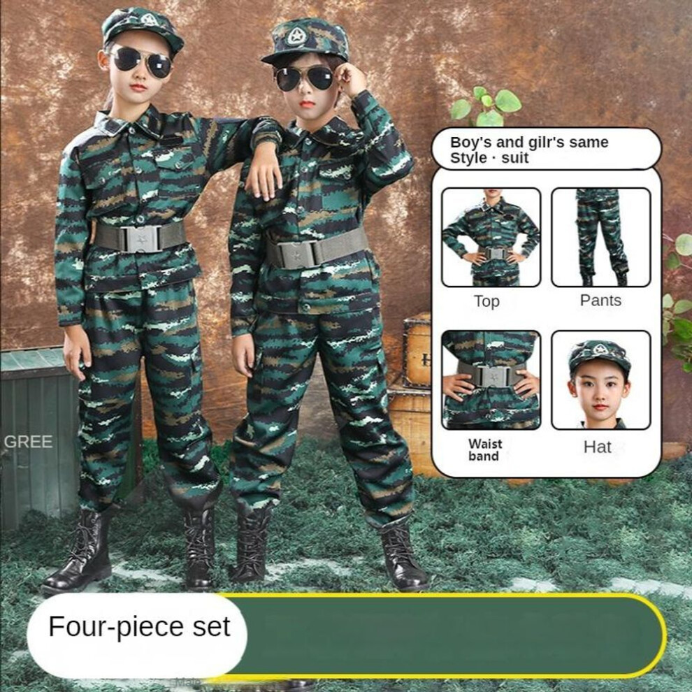(green, 100cm) Camouflage Clothing Four-piece Set Children&apos;s Suit Student Summer Camp Special Forces Military Uniform Training Wear