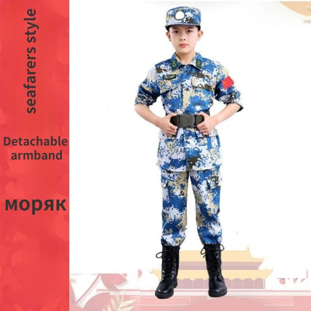 (blue, 160cm) Camouflage Clothing Four-piece Set Children&apos;s Suit Student Summer Camp Special Forces Military Uniform Training Wear