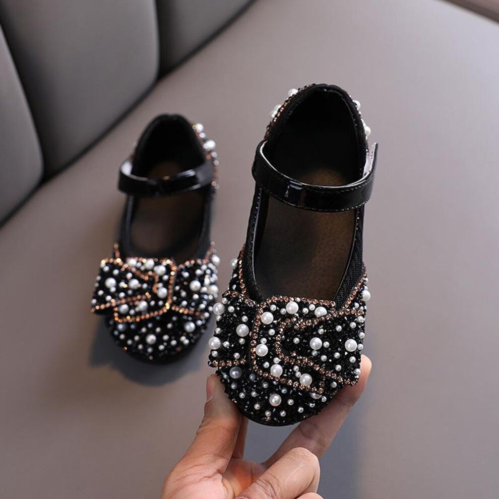 (black, 35) Girl Princess Shoes Children Casual Colorful Crystals High Heels Bow Dancing Shoes