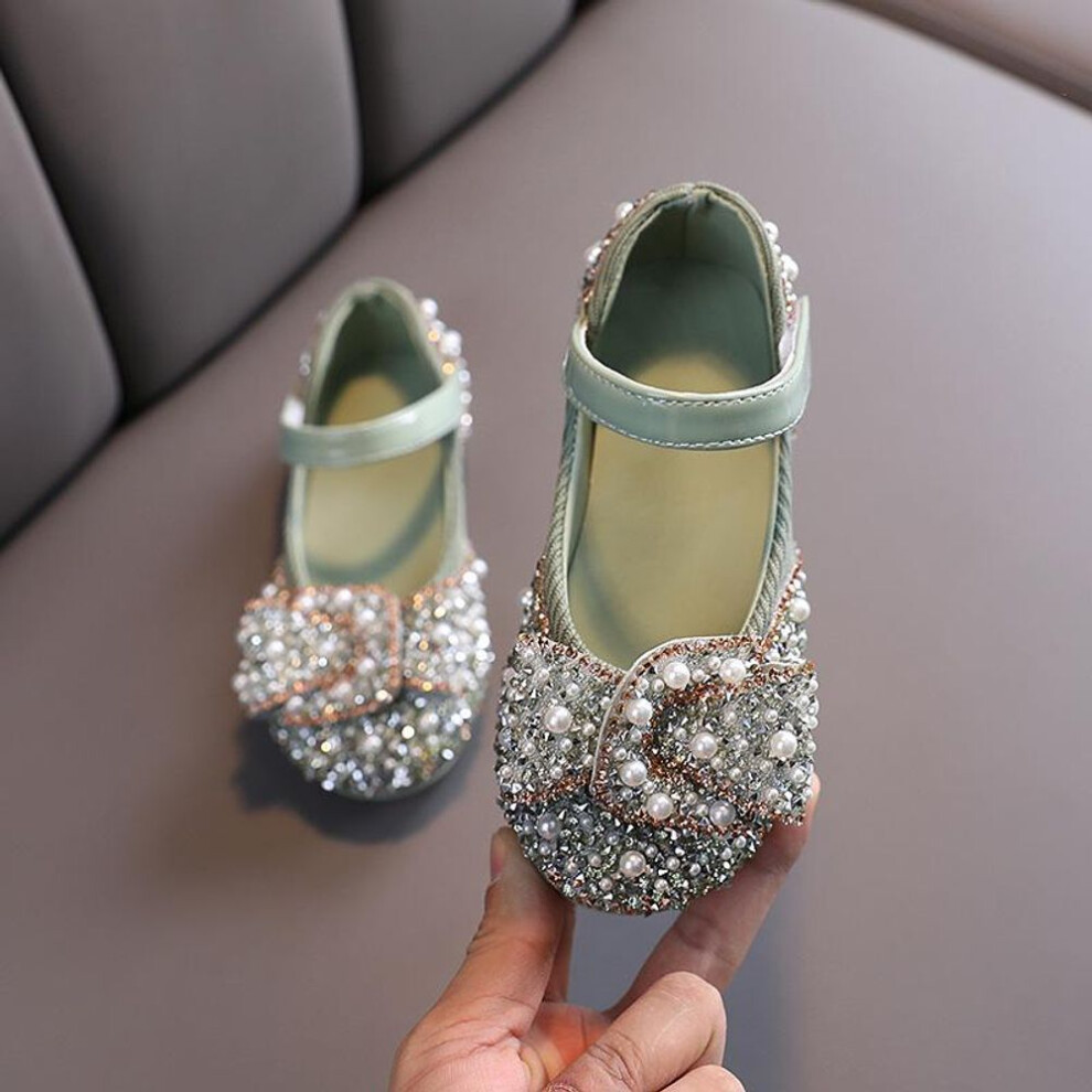 (green, 31) Girl Princess Shoes Children Casual Colorful Crystals High Heels Bow Dancing Shoes