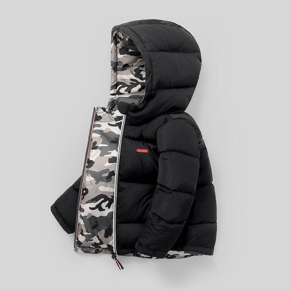 (black, 100cm) Children&apos;s Down Jacket Double-sided Wear Boys And Girls Thick Winter Clothes Cotton-padded Jacket Kids&apos; Coat