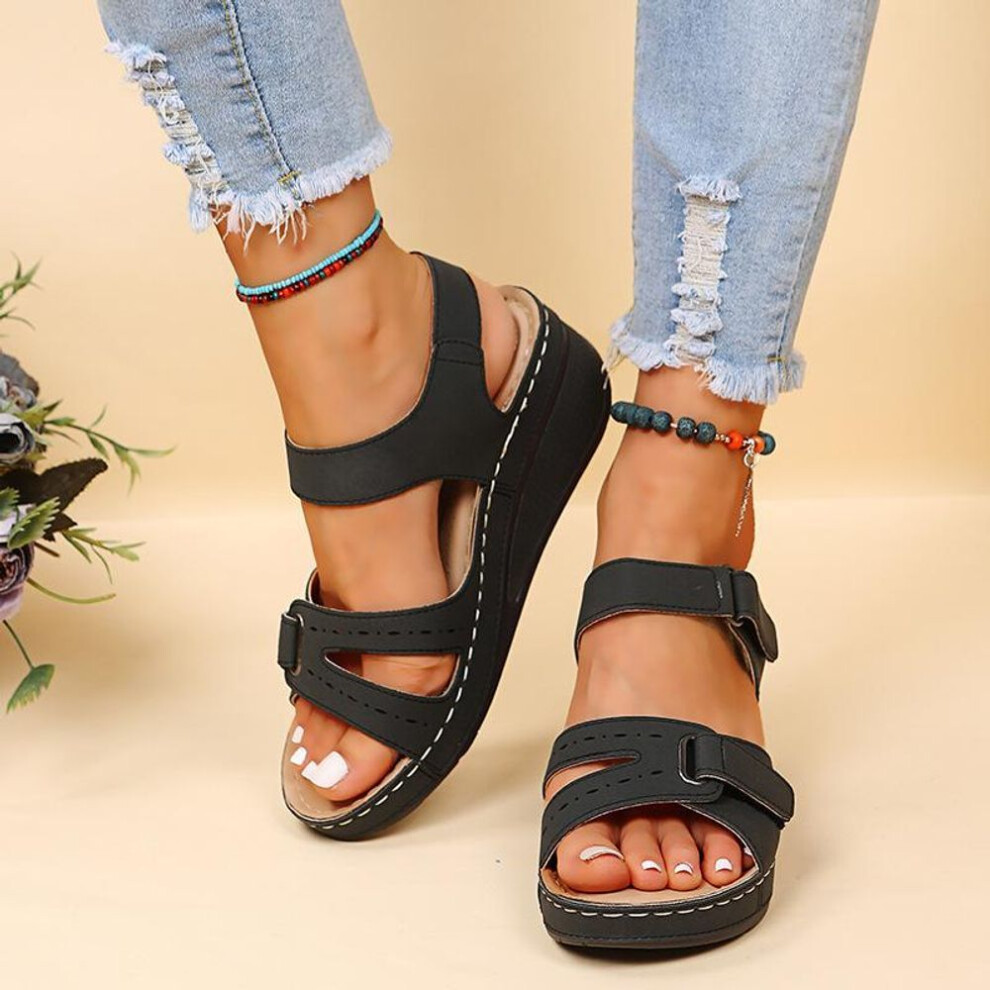 (black, 40) Women Sandals Summer Heels Sandalias Soft Bottom Wedges Shoes For Women  Platform Sandals Luxury Shoes On Heel