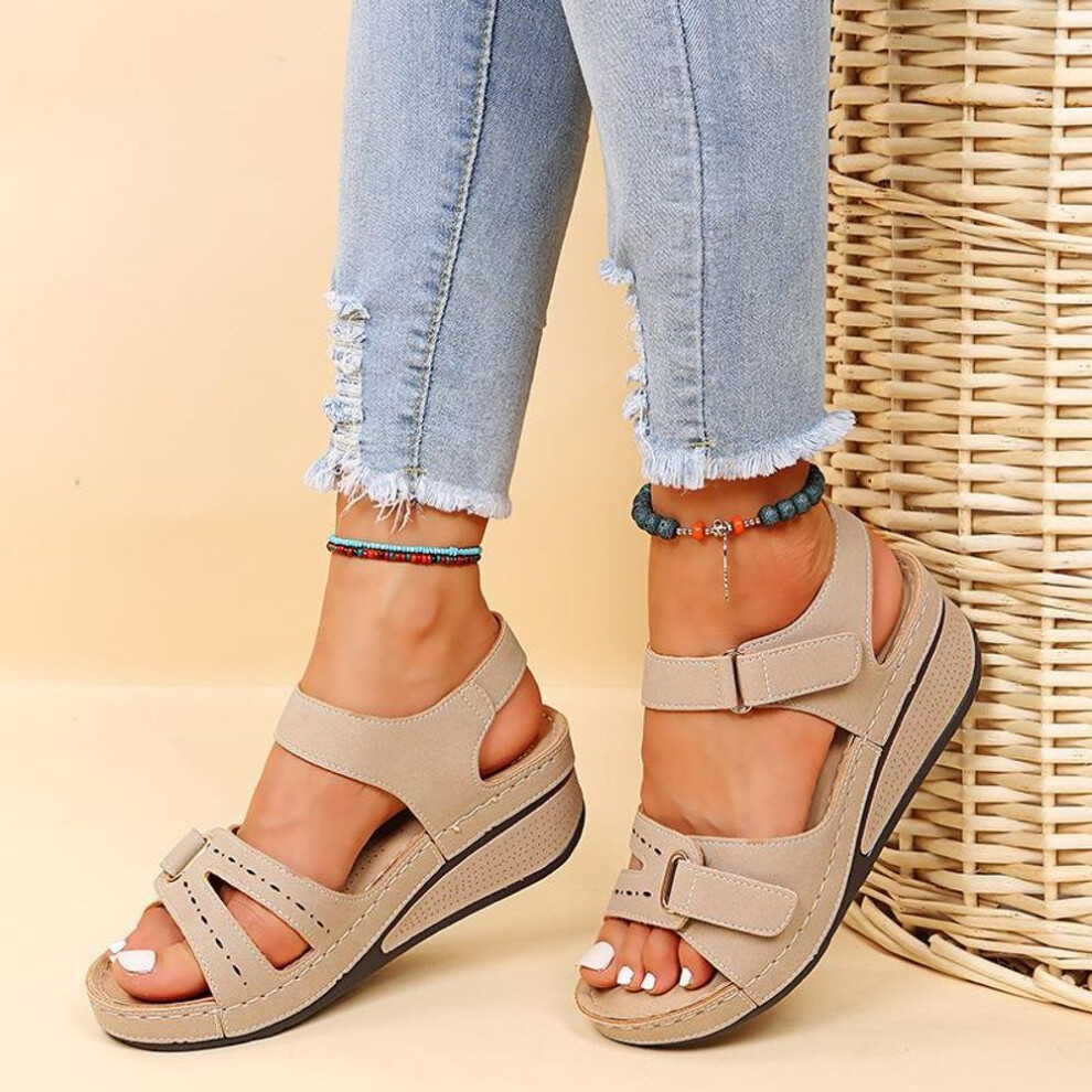 (beige, 40) Women Sandals Summer Heels Sandalias Soft Bottom Wedges Shoes For Women  Platform Sandals Luxury Shoes On Heel