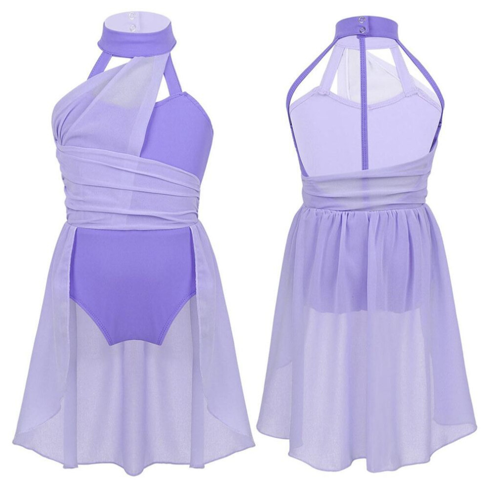 (lavender, 5-6 Years) Kids Girls Sleeveless Chiffon Ballet Dance Leotard Dress Lyrical Contemporary Dance Costume