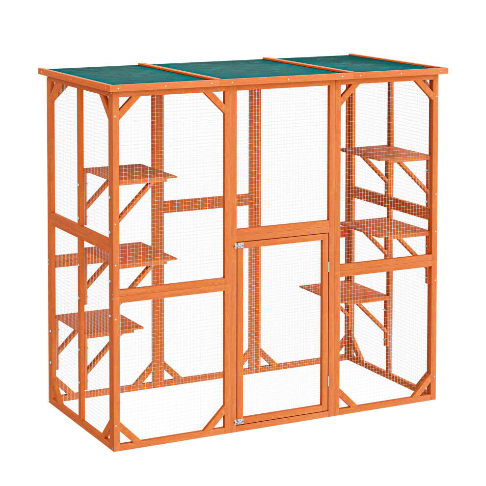 Wooden Outdoor Pet Playpen for Cats 168 x 82 x 166.5 cm with 6 Platforms