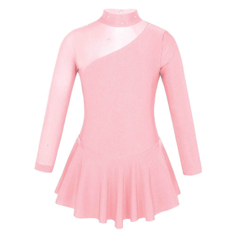 (pink, 7-8 Years) Kids Girls Long Sleeve Backless Mock Neck Figure Ice Skating Dress Gymnastics Leotard Dresses