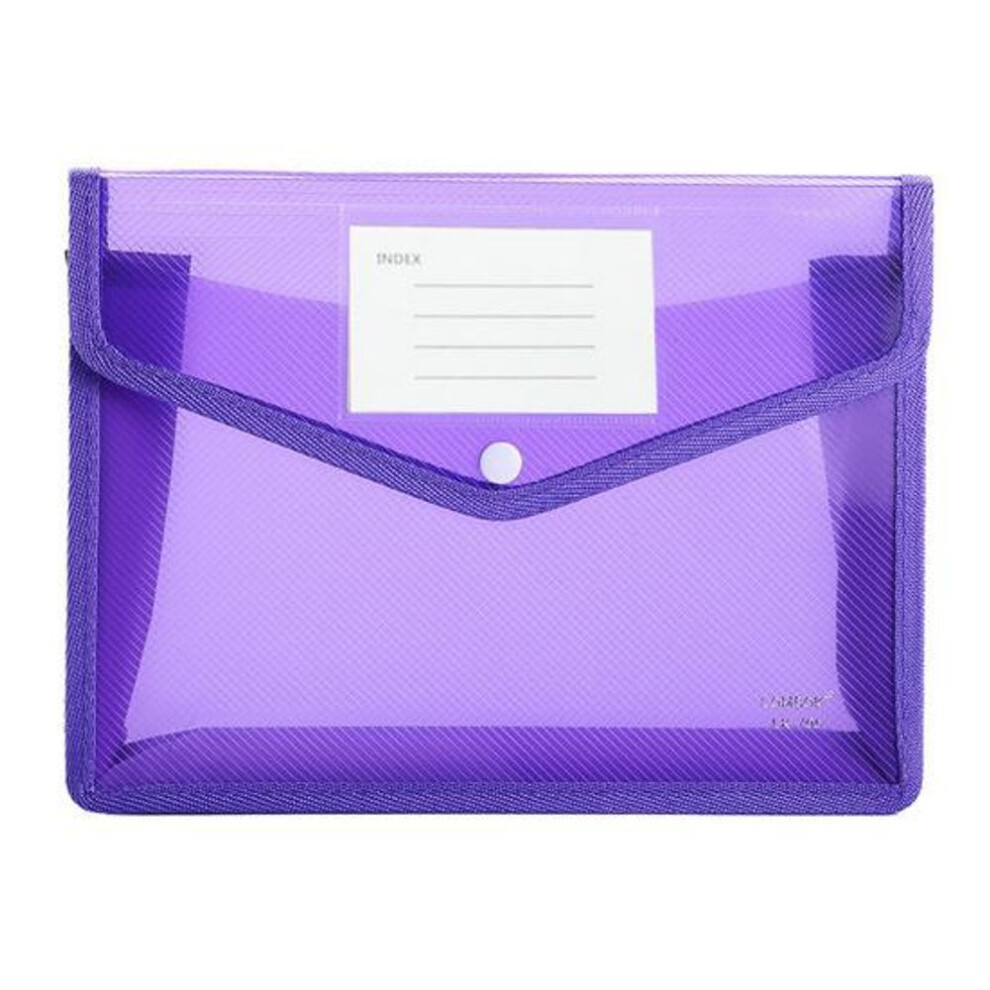 (purple, A4) A4 Colorful File Folder With Label Pocket Horizontal Snap Button Portable Examination Paper Document File Organizer Bag School Supplies
