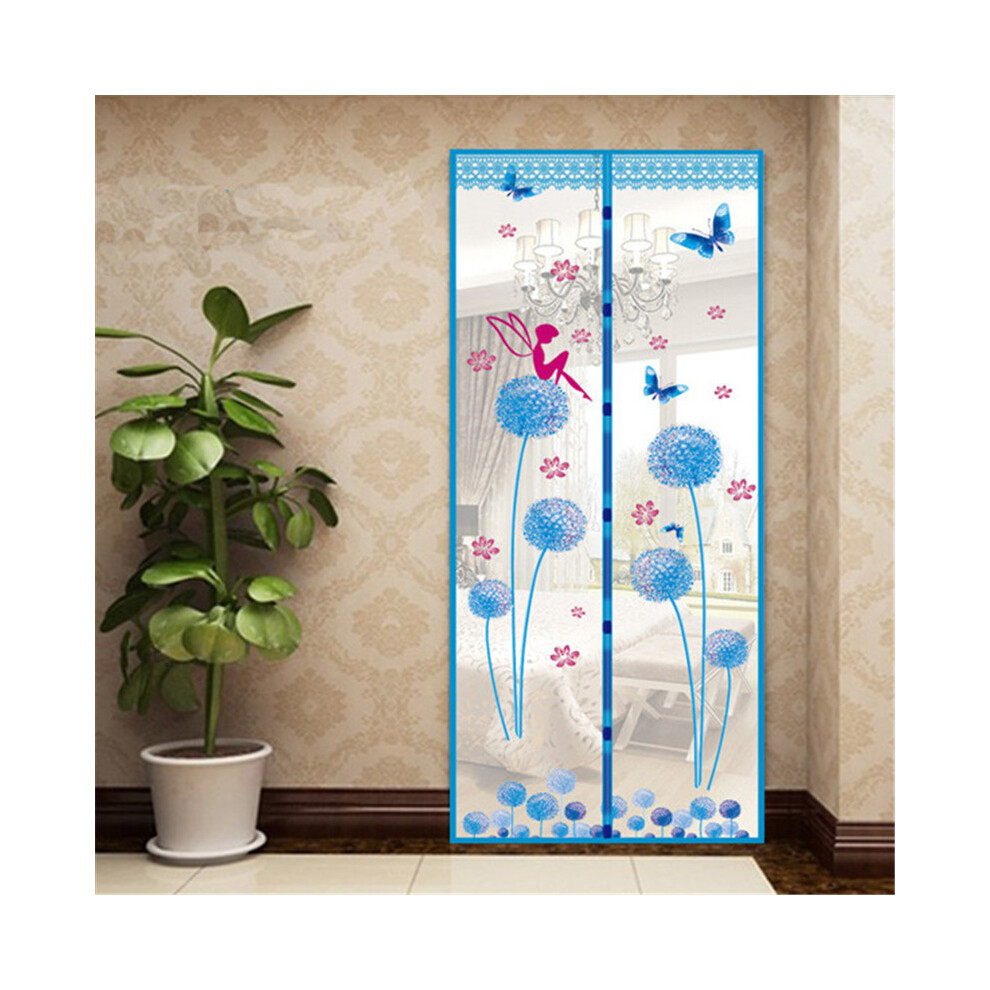 (Blue, 100x210cm/39.4x82.7in) Door Mosquito Net Dandelion Screens Curtain Anti Insect Tulle Magnetic Closure