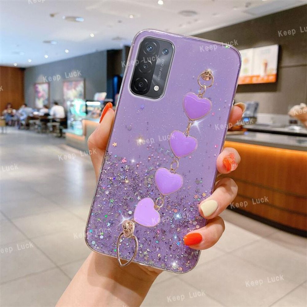 (purple, vivo Y11S) Love Heart Wrist Chain Phone Case For vivo Y33S Y20 Y11 Y11S Y12 Y15S Y15 Y20 Y21 Y30 Y51 V23 V23E V20 V21E Glitter Bumper Cover