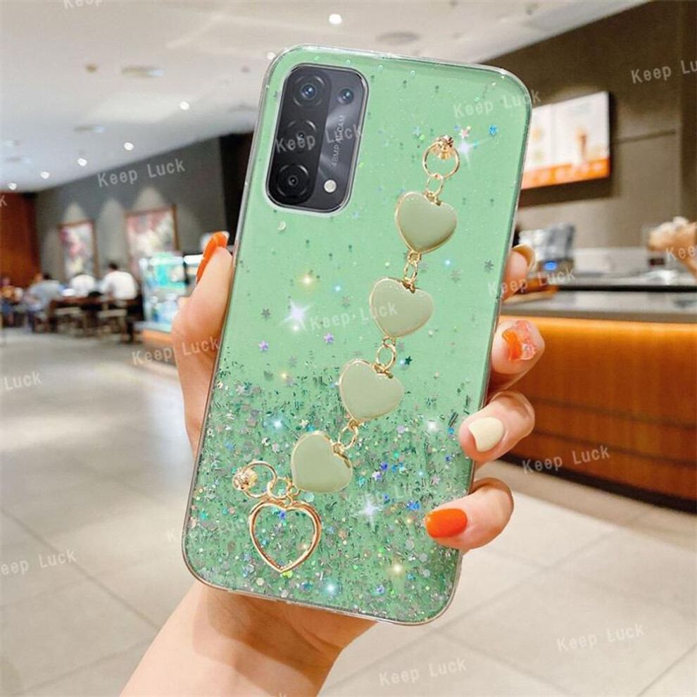 (green, vivo Y15S) Love Heart Wrist Chain Phone Case For vivo Y33S Y20 Y11 Y11S Y12 Y15S Y15 Y20 Y21 Y30 Y51 V23 V23E V20 V21E Glitter Bumper Cover